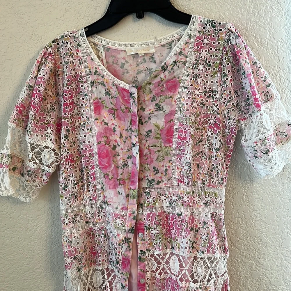 LoveShackFancy Pink Magenta Floral Eyelet Carlie Victorian Midi Dress - Picture 6 of 10